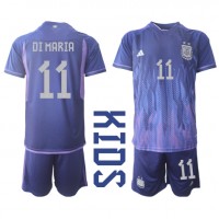Camiseta Argentina Angel Di Maria #11 Visitante Equipación para niños Mundial 2022 manga corta (+ pantalones cortos)